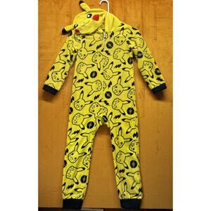 Pokemon Pikachu Pajamas Medium 6/7 One Piece Fleece Full Zip Hooded Yellow